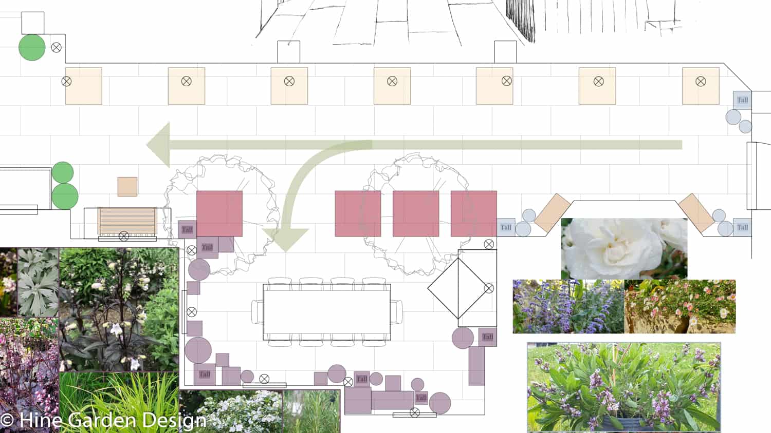 arrows showing the journey through Garden Design plan