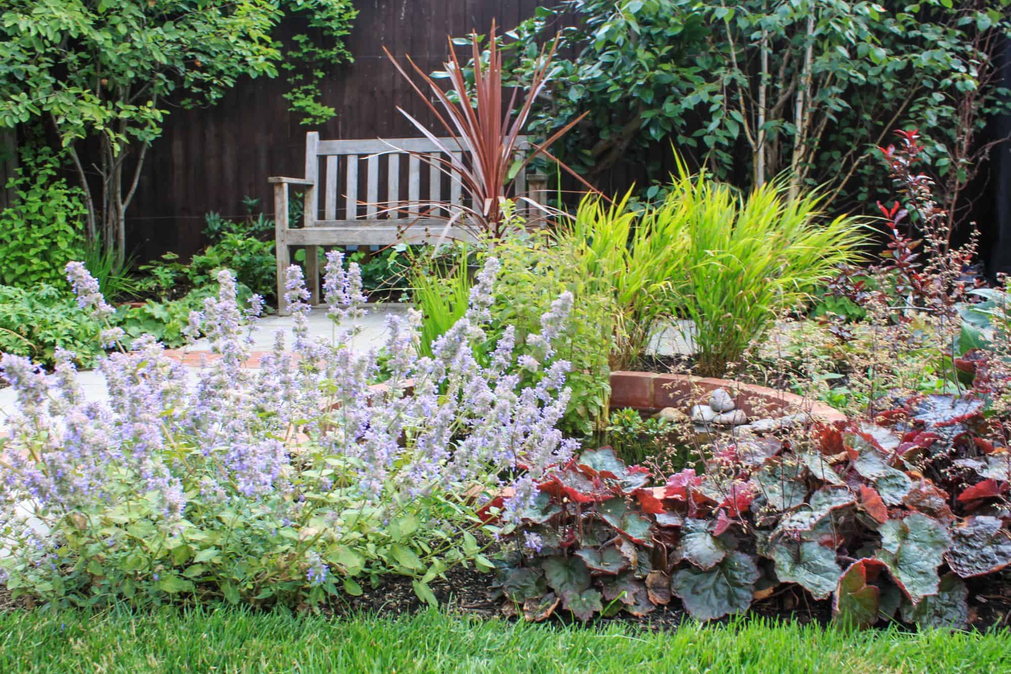 garden after image with pergola, wall and seating